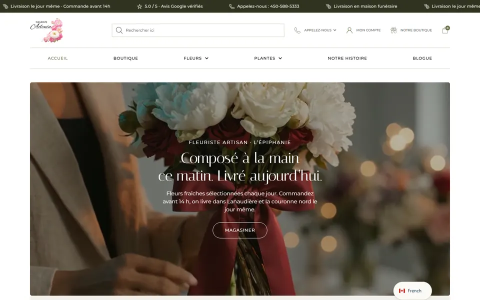 Fleuriste Adenia homepage, live site